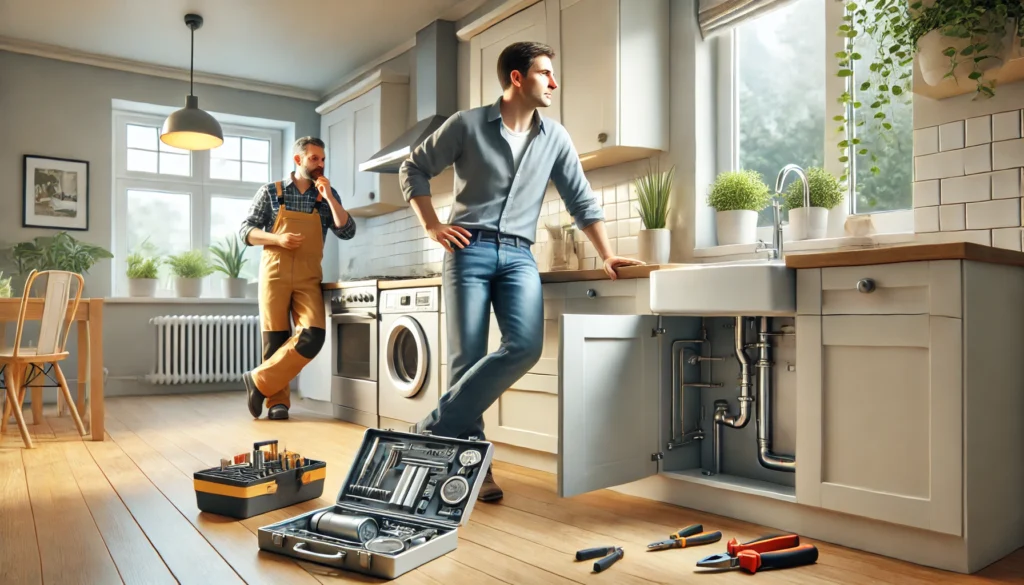 Propriétaire effectuant des réparations dans un appartement bien entretenu, illustrant les obligations légales en matière d'entretien immobilier