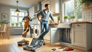 Propriétaire effectuant des réparations dans un appartement bien entretenu, illustrant les obligations légales en matière d'entretien immobilier