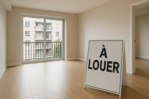Appartement vide avec panneaux "à louer" – illustrant la vacance locative